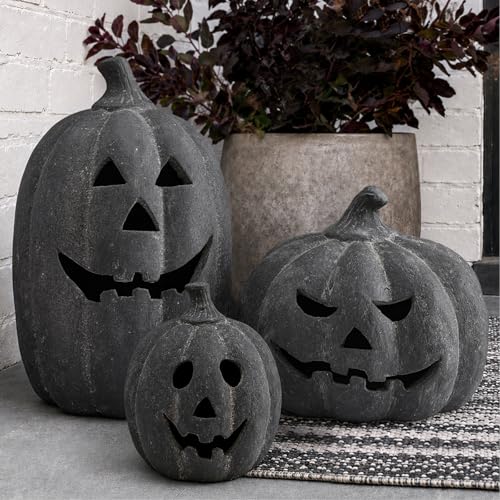Halloween Decorations - Black Handmade Terracotta Jack O Lantern Pumpkin