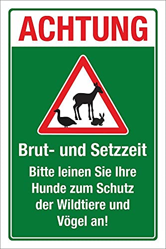 WERBEPUNKT. Schild Brut und Setzzeit Hunde anleinen Wildtiere Vögel Rehe 3 mm Alu-Verbund 450 x 300 mm