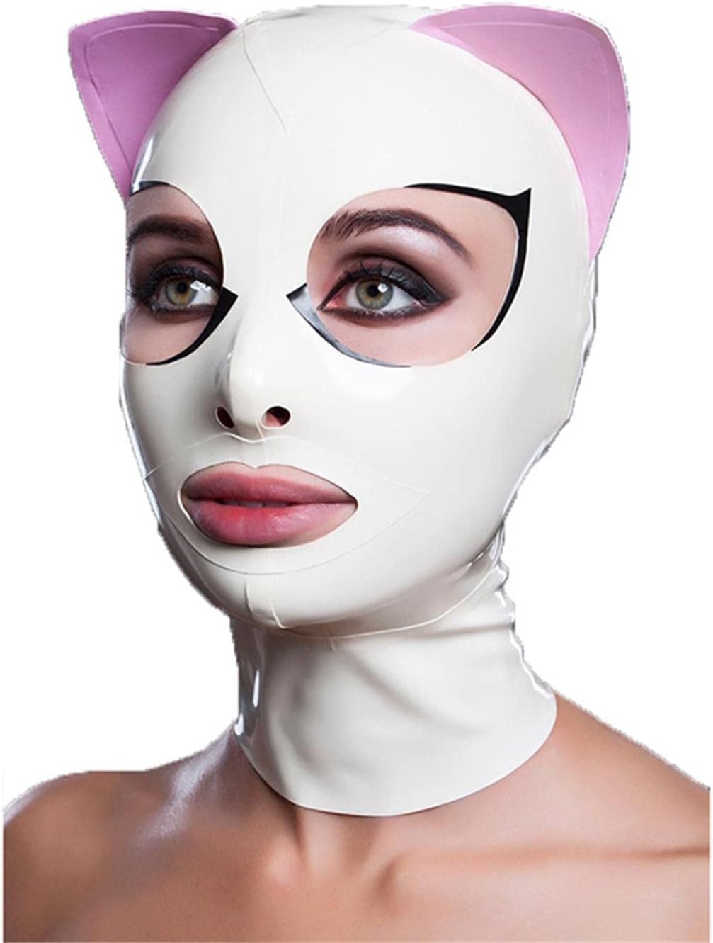 Latex Hood Rubber Mask Handmade for Men Women,LATEX Head Cover Open Eyes Mouth Masks with Ears,Back Zipper