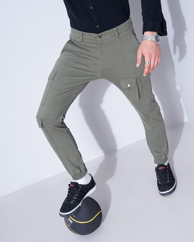 Image of British Club 98% Cotton, 2% Elastane Slim Fit Cargo Jogger Pants | Flat-Front Design | Adjustable Waistband | Multiple Pockets | Lightweight Fabric | Modern Style | Comfortable | Durable Black