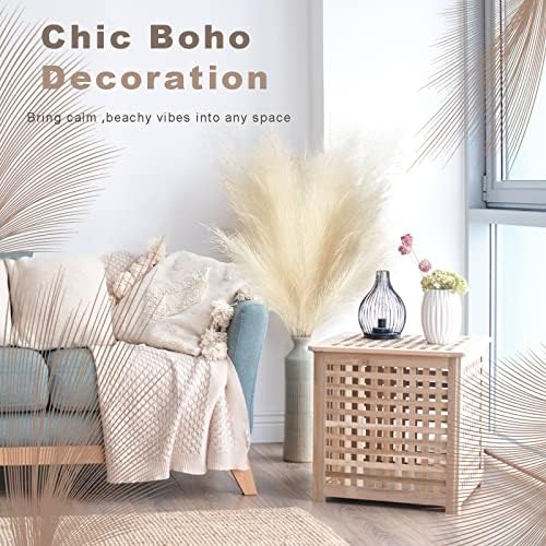 JOENCOST 8Pcs 3FT Faux Pampas Grass Large Branches for Boho Decor, Non-Shedding Fluffy Artificial Bulrush floral feathers, Tall Reed Fluffy Stems Vase Filler Living Room Wedding Decoration (Beige)