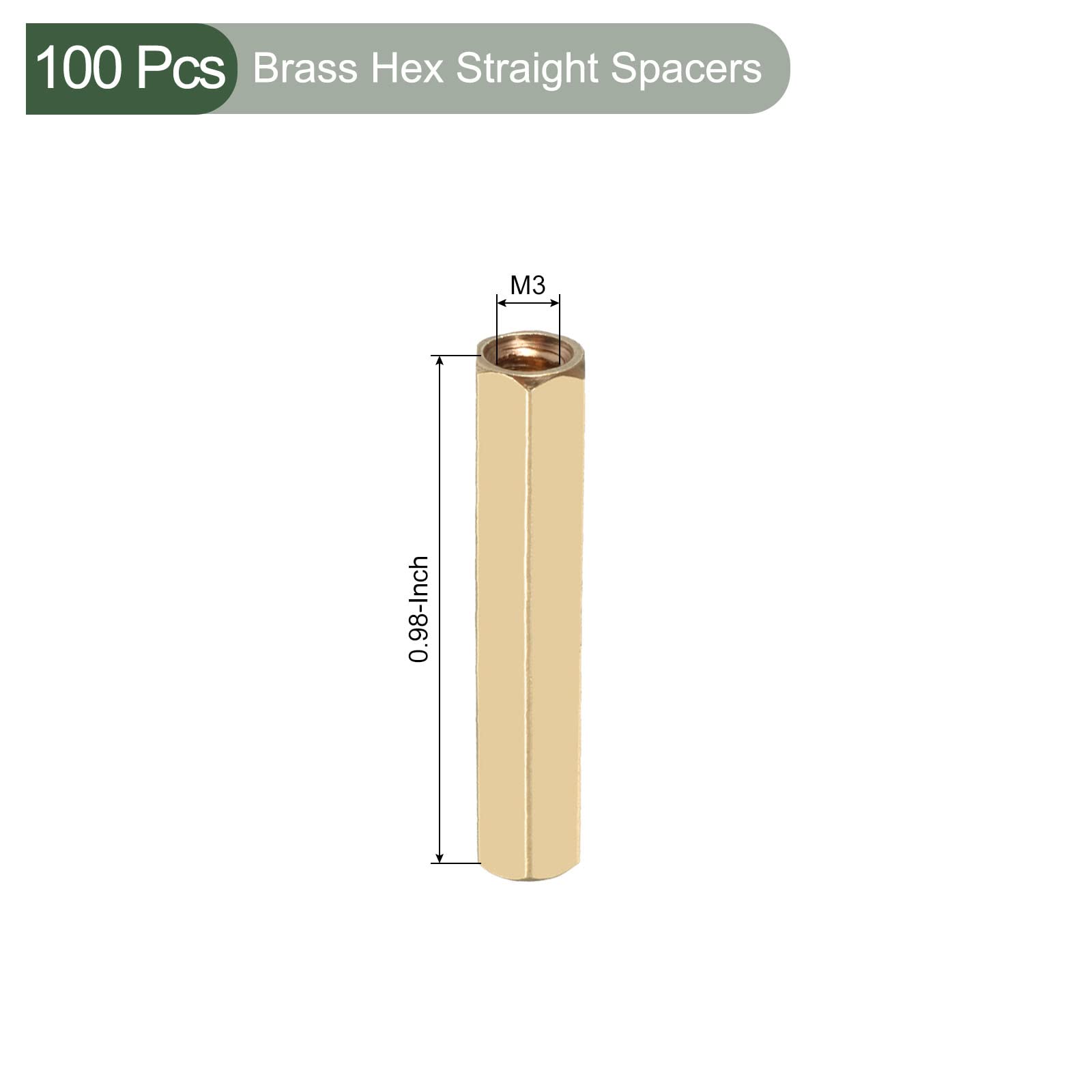 YOKIVE 100 Pcs Brass Hex Straight Spacer, Standoff Spacer with Female Thread, Gold Tone, M3 x 5 x 25mm - Image 2