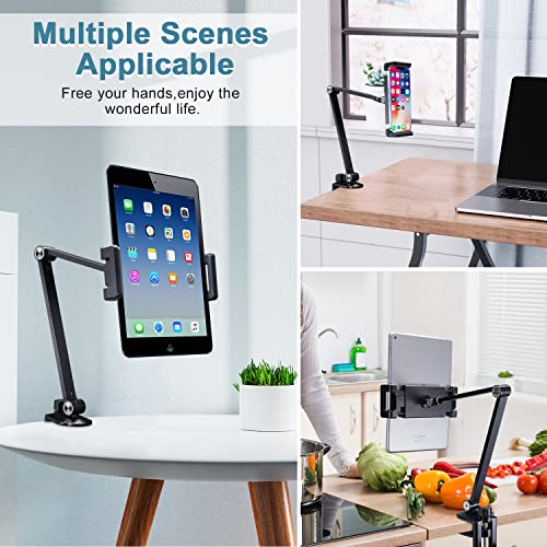 Zexmte Tablet Stand Holder, Adjustable Desktop Tablet Holder Mount Foldable Phone Stand With 360° Swivel Phone Clamp Mount Holder,Stable Tablet Stand For Ipad 4.7-12.9" Tablets/Phones-Black #TOP7