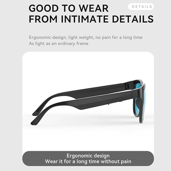 GS01 Smart Bluetooth Sunglasses, Audio Sunglasses With Speaker,Polarized lens, Touch Control, Open Ear Music and Hands-Free (Black)