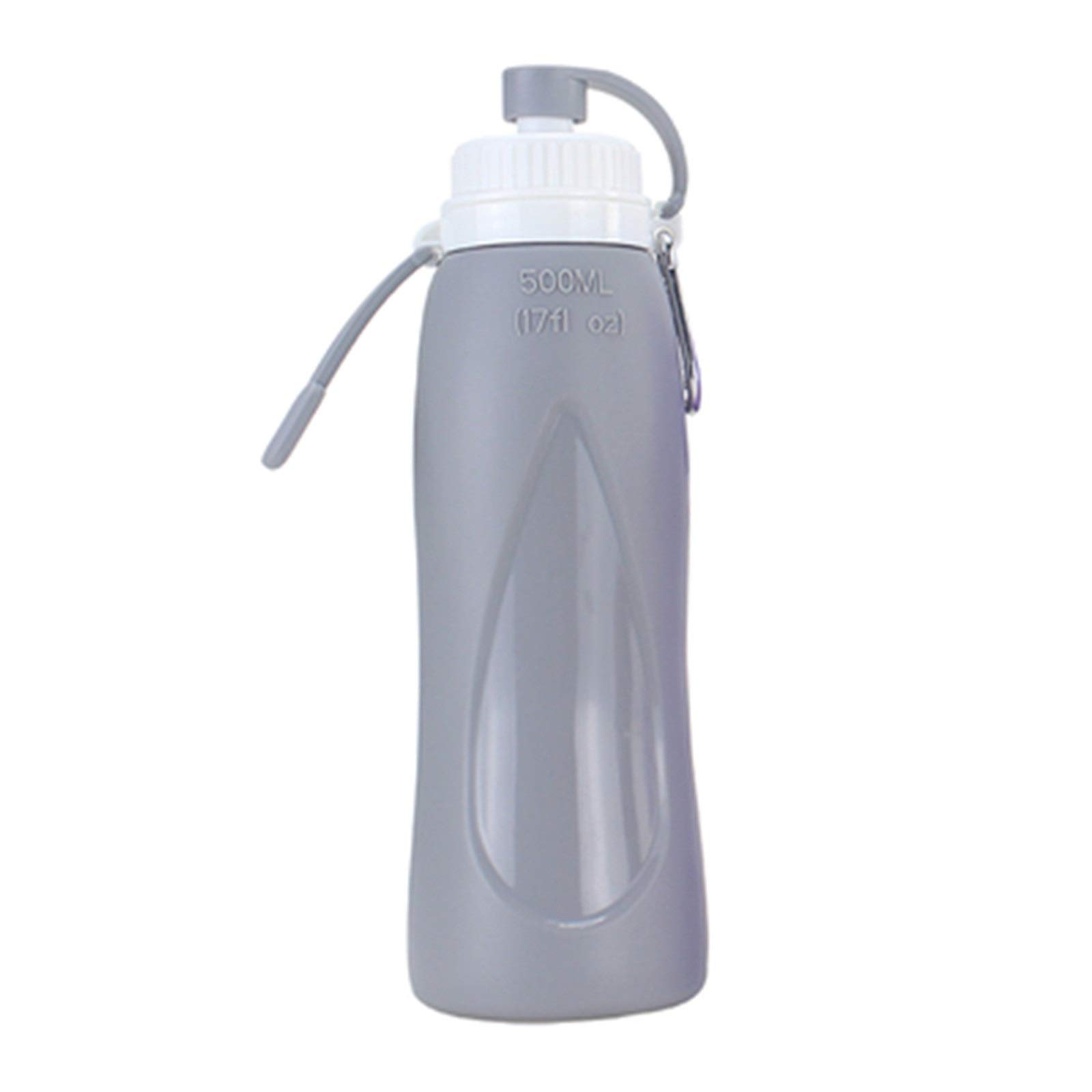 Sportwasserflasche Outdoor-Sport Silikon-Faltwasserflasche Tragbarer weicher Wasserbeutel Reittrinkwasserflasche Faltbecher 500ml (Color : Grey, Size : 23x7cm)
