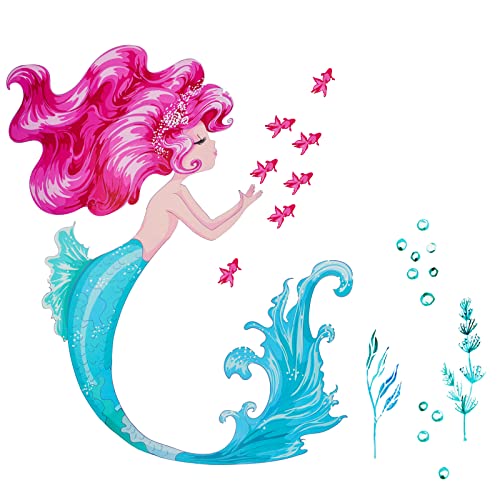 Maydahui Little Mermaid Wall Decal Mermaid Fish Seaweed Bubble Wall Stickers (22*24 Inch) Waterproof Peel & Stick Removable Diy Art Mural Decor For Girls Kids Bedroom Nursery Bathroom Christmas Gift #TOP21