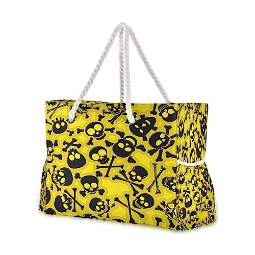 senya Beach Bag Large Travel Tote Bag Skull Crossbones Vectors Seamless Pattern Shoulder Bag luggage bag for Gym Travel Sport