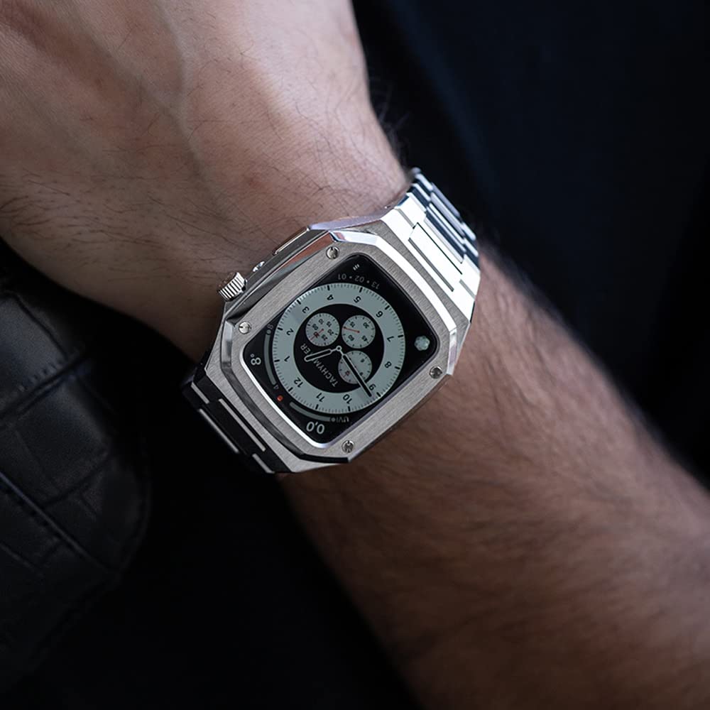 Pasek do etui ze stali nierdzewnej do zegarka Apple Watch serii 8 7 6 SE 5 4 iwatch band 45 mm 44 mm ochronna metalowa osłona akcesoria do smartwatcha (kolor: różowe złoto, rozmiar: 45 mm dla 8/7)