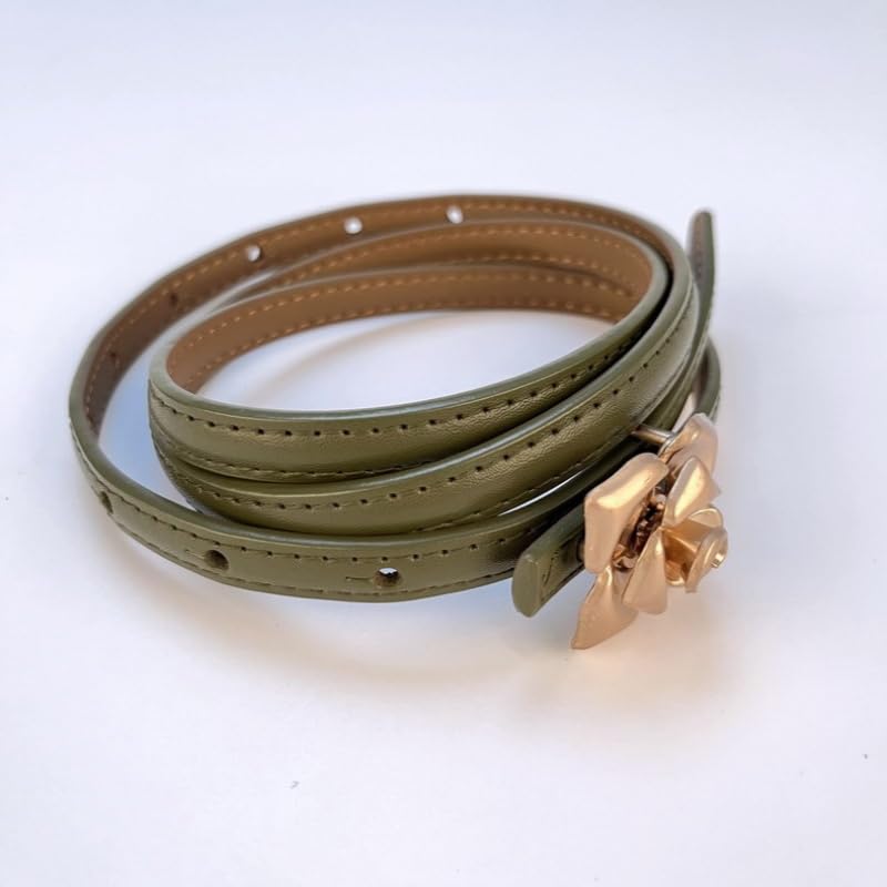 Womens Fashion Leather Thin Belt Flower Shaped Alloy Buckle Waist Belts Ladies Casual Waist Belt for Dress Sweater Coat4
