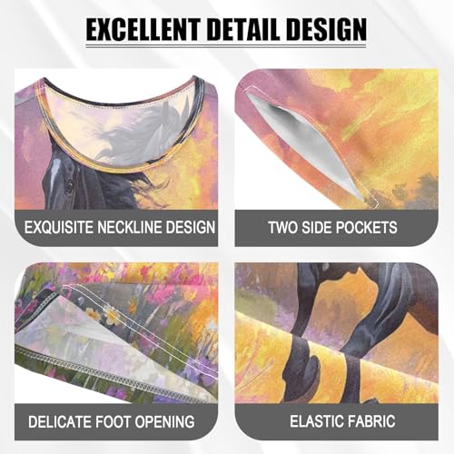 ALAZA Black Horse Flower Sunset Pajamas Set Short Sleeve Cotton Sleepwear Summer Pjs 2 Piece 5-14Y4