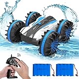 Remote Control Car Boat Off Road Truck 4WD 6CH 2.4Ghz Land Water 2 in 1 RC Toy Car Multifunction Waterproof Stunt Radio Controlled Vehicle with Rotate 360 Electric Car Toy (Blue)