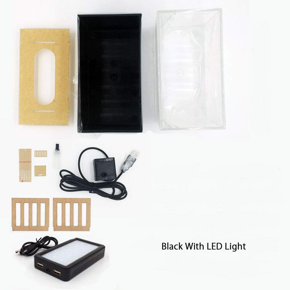 KHTO Mini Plastic Fish Tank Portable Desktop Aquarium Fish Bowl with Water Filtration LED & Quiet Air Pump for Decor (Black With LED Light)
