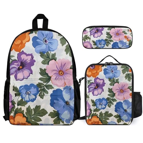 Sac à dos voyage imprimé floral blanc protège ordinateur et repas frais
