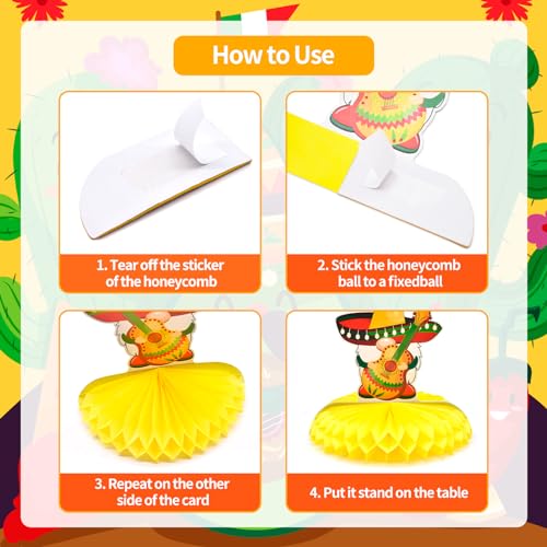 Image of 9 Pieces Cinco de Mayo Festival Honeycomb Centerpieces Table Decor, Mexican Fiesta Vibrant Cactus, Pinata, Taco and Sombrero Pattern Table Topper Ornaments Signs, Holiday Party Decorations