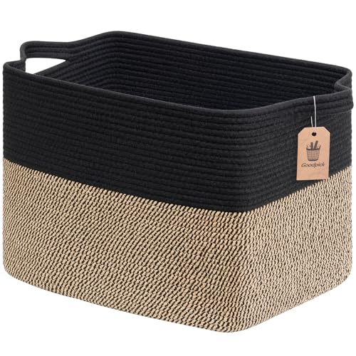 Goodpick Woven Baskets for Organizing, 18″ x 14″ x 12″ Wicker Laundry Basket with Handles, Decorative Toy Baskets Storage Kids, Blanket Basket for Living Room, Bedroom