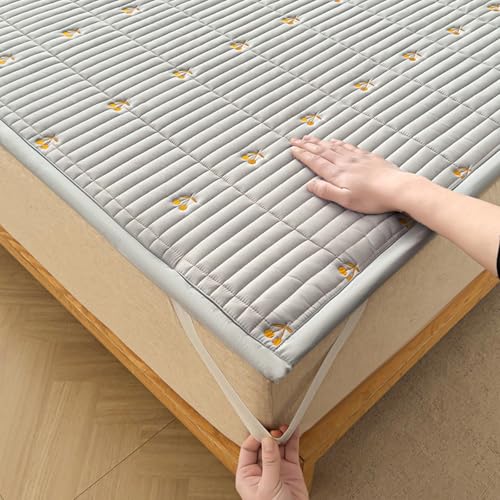 Topper Materasso Trapuntato Matrimoniale/Singolo/Una Piazza E Mezza Copri Materasso Sottile Coprimaterasso Imbottito Lavabile Traspirante Proteggi/Fodera Materasso con 4 Elastici Angoli(120x200cm,Gray