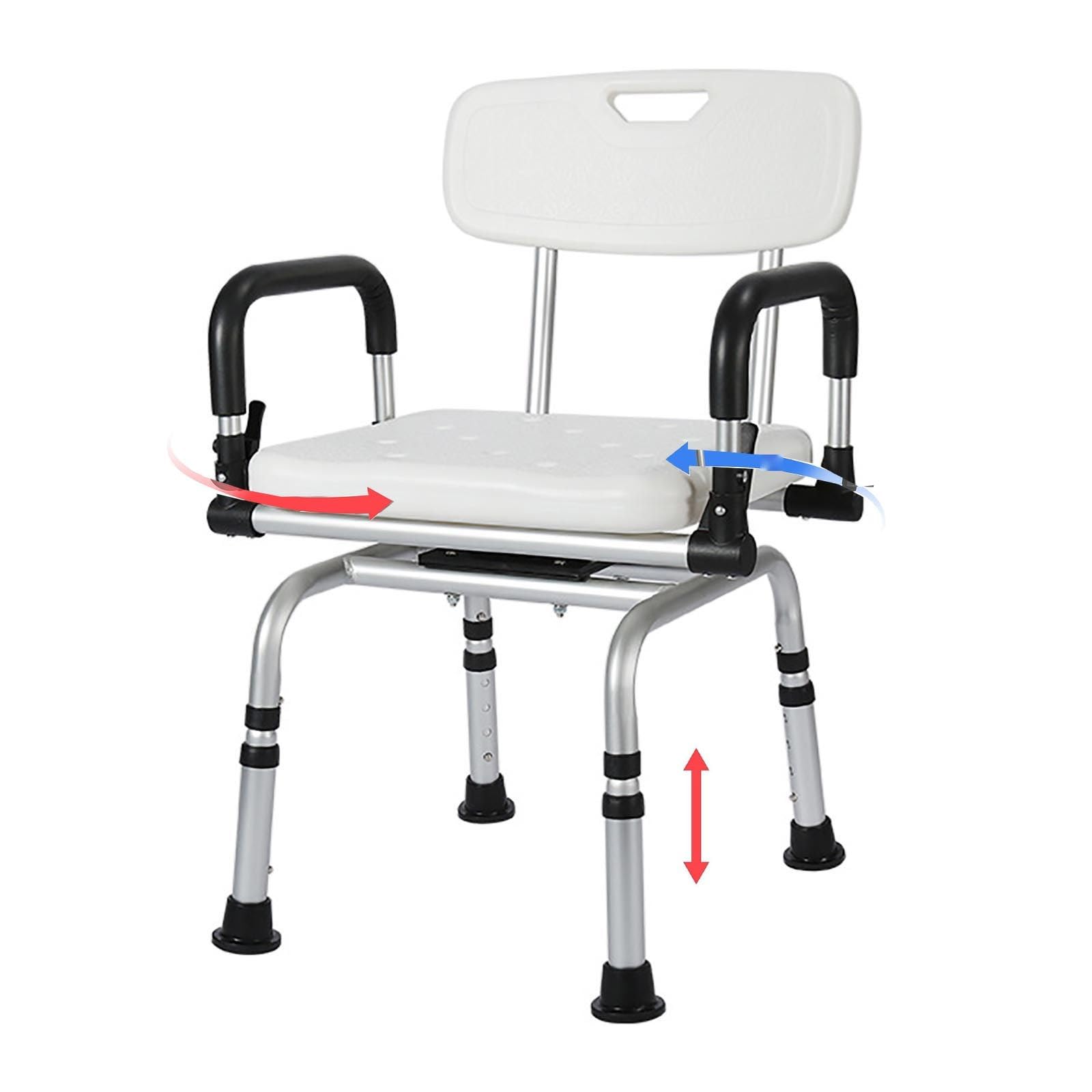 Silla de Ducha giratoria para bañera, Silla de Ducha giratoria, Silla de Ducha pivotante con Brazos y Respaldo, para Personas Mayores