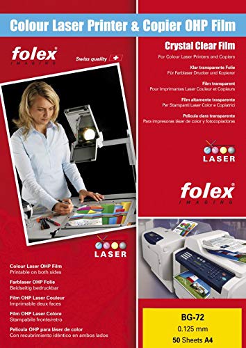 FOLEX BG-72 Lot de 50 feuilles de film laser de couleur Transparent Format A4
