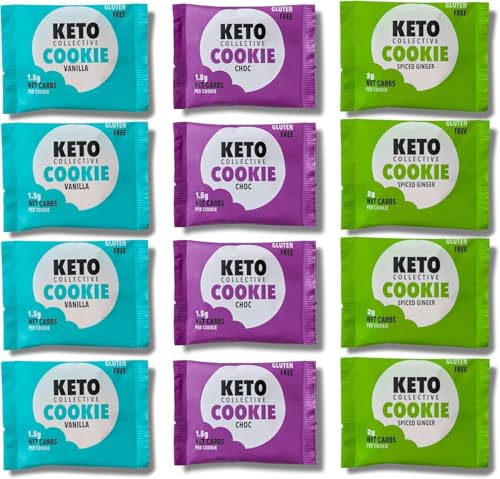 Keto Collective Keto Cookies I 1.5g Net Carbs I 30g x 12 I Keto Snacks I Low Sugar I Made with Real Butter I High Fibre I Low Carb Snacks, Gluten Free Cookies (Mixed)