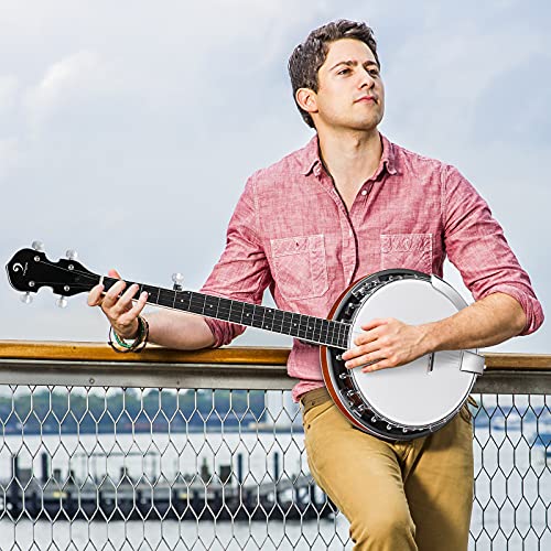 Image of Vangoa LEFT-HANDED Banjo 5 String Mahogany Open Back Banjo with Resonator, Remo Drum Head, Geared 5th String Beginner Kit with Manual, Full Size