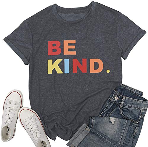 Be Kind T Shirts Women Colorful Graphic Kindness Shirt Casual Inspirational Short Sleeve Tees Tops Grey