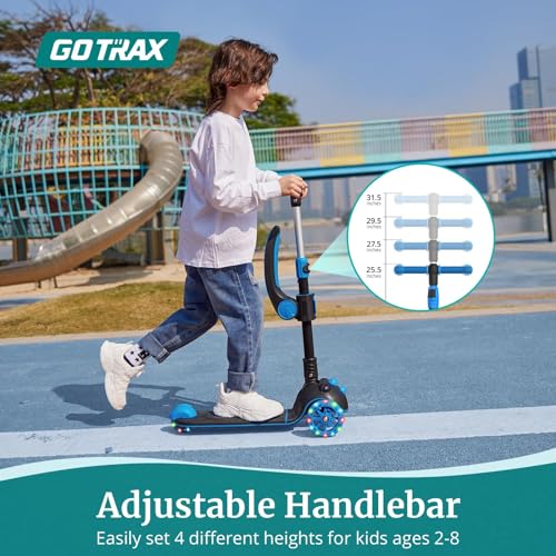 Image of Gotrax KS3 Pro Folding Kick Scooter for Kids, One Key Removable Seat & 3 Extra Wide PU Light-Up Wheels and Anti-Slip Deck, Adjustable Height Handlebar and Lean-to-Steer Scooter for Children Aged 2-8