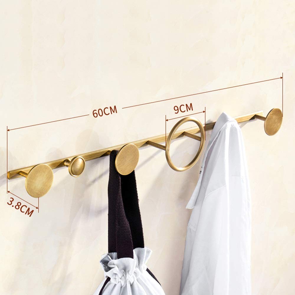 LYGXWJFC Wandgarderobe aus Messing mit 6 runden Haken. Stilvoller Hut- und Handtuchhalter Portemanteau für die Dekoration im Eingangsbereich – Gold-Finish