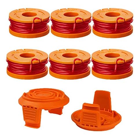 THTEN WA0010 WA0004 Edger Spool Replacement for Worx WG154 WG155 WG175 WG180 WG163 Weed Wacker Eater String with WA6531 GT Spool Cover 50006531 String Trimmer Refills 10ft 0.065"(6 Spool, 2 Cap) Cover