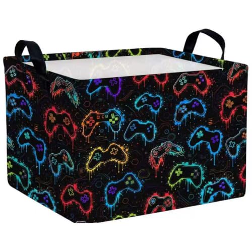 Image of Rectangular Boys Game Basket Collapsible Baby Storage Bin Organizer Box Kids Room Decor (Graffiti Game)