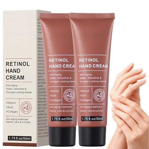 2PCS Retinol Hand Cream Anti Ageing,Moisturising Handcream,Hand Cream for Very Dry Hands,Deep Hydrating Hand Moisturiser,Hand&Nail Cream with Cuticle Care,Fast Absorbing Dry Skin Cream,for Women Men