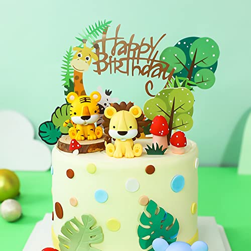 3 Pcs Cute Animal Figures Toy Cake Toppers, Miniature Animal Figurines For Baby Shower Boys Girls Forest Animals Theme Birthday Party Decor Cake Decoration Christmas Birthday Gift(Lion,Elephant,Tiger) #TOP3