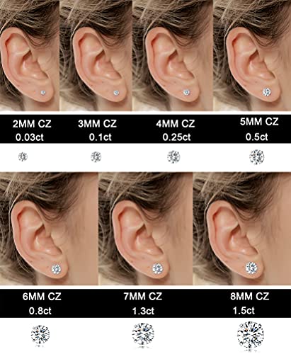Tornito 7 Pairs 18G 20G Stainless Steel Stud Earrings Round Cubic Zirconia Barbell Earring Set For Men Women 2MM-8MM Silver Tone2