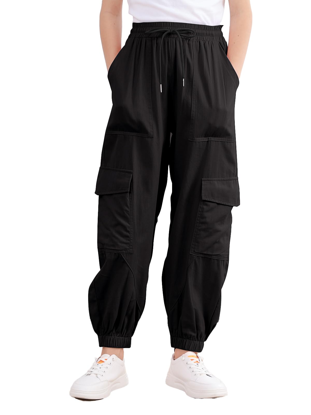 Girls Cargo Pants Elastic Waist Casual Jogger Pants for Girls Streetwear Loose Parachute with Pockets 7-14 Years | Classic everyday style: Designed for tween girls, the comfortable fit supports school, travel and casual outings with easy