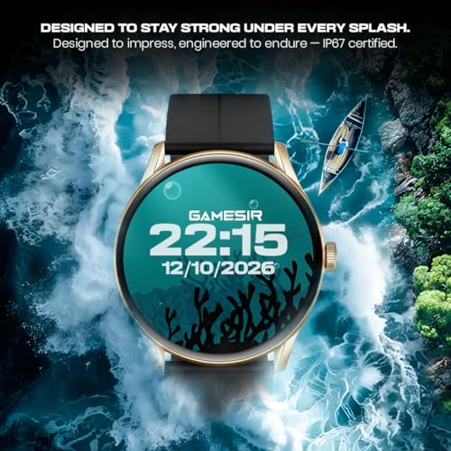 Image of GameSir H20 Gold Dial Smart Watch Combo 1.49 inch AMOLED Display with 4 Straps, Bluetooth Calling, IP67, Crown Control, 100+ Sports Modes, SPO₂ & Health Tracking, for Men & Women (Gold Dial)