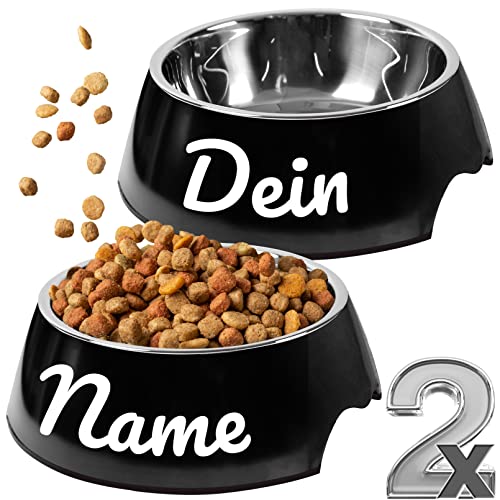 ne&no® Futternapf 2er Set für Hunde und Katzen (L - PERSONALISIERT, SCHWARZ)