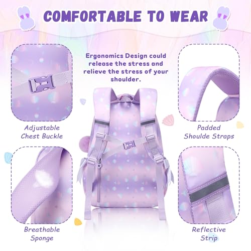 Kids Backpack for Girls School Book Bag for Elementary Primary,Purple Shell by PIG PIG GIRL - Used condition - Image 4