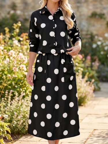 Tankaneo Womens Polka Dot 2 Piece Skirt Sets Long Sleeve Dress Matching Set — view 5