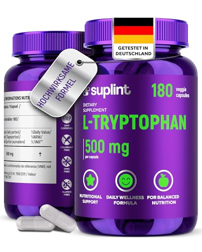 L-Tryptophan 500mg – Hochdosierte Kapseln – 180 Stück | Essenzielle Aminosäure | GMP-zertifiziert & in Deutschland laborgeprüft (1 Pack)