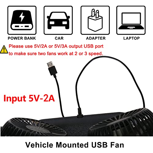 Tripole Car Fan Portable Vehicle Fan Dual Head Electric Fan Vehicle Mounted Usb Fan 300 Degree Rotation Auto Cooling Fan 3 Speed Strong Wind Desk Fan For Dashboard Suv Rv Truck Sedan Home Office #TOP1