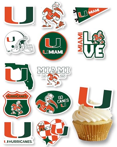Miami Hurricanes Cupcake Toppers Football Graduation Cake Decor 24 Pc