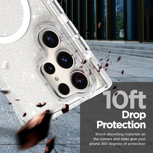 Image of Magnetic Case for Samsung Galaxy S22 Ultra [Compatible with Magsafe] [Bling Glitter Fluorescent Design] [1 Screen Protector] Slim Translucent Matte Case for Galaxy S22 Ultra 6.8 inch, White