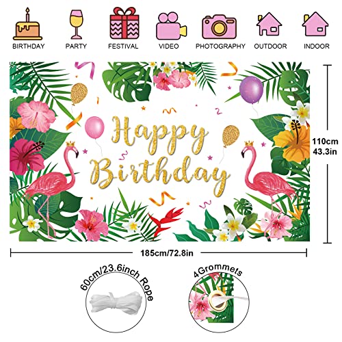Happy Birthday Banner Flamingo Party Birthday Decorations - Summer Tropical Hawaiian Party Decorations Photography Backdrop Aloha Luau Birthday Party Supplies For Children Women Men, 72.8 X 43.3 Inch #TOP3