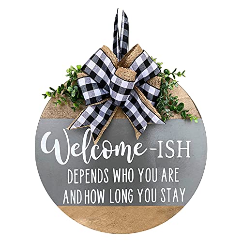 Wooden Welcome Wreath Sign for Farmhouse Front Porch Decor, Rustic Door Hangers with Premium Greenery-Welcome Home Sign Porch Hanging Christmas Housewarming for Christmas, Easter