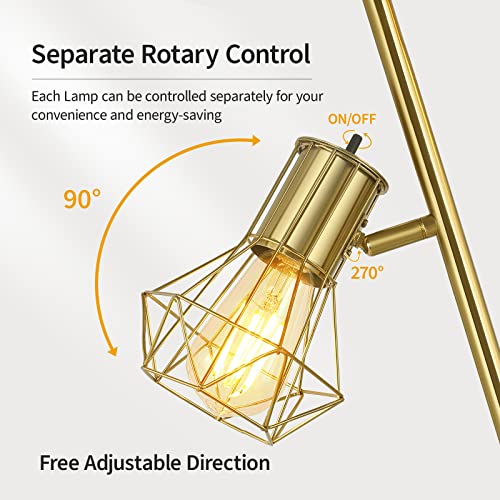 Boostarea Industrial Floor Lamp,Standing Lamp,Farmhouse Tree Floor Lamp With 3Pcs 6W Edison Bulbs,Free Adjustable Cage Heads,Independent Control,Floor Lamp For Living Room,Bedroom,Rustic Home #TOP4
