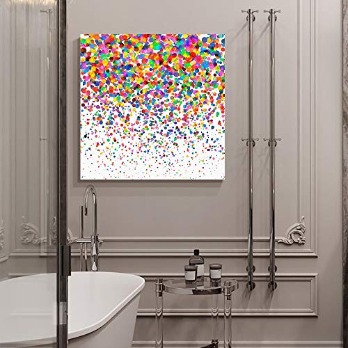 Yokou Framed Canvas Wall Art, Colorful Irregular Polka Dot Christmas Birthday Decoration Square Oil Painting Artwork Print On Wrapped Canvas For Walls For Living Room Kitchen Decor, 20X20 Inches #TOP4