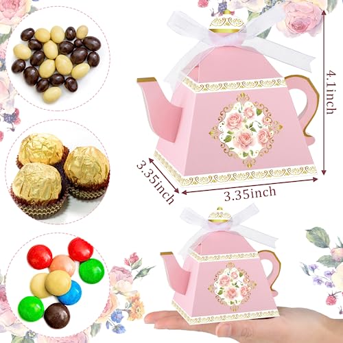 Fuutreo 50 Pcs Vintage Floral Teapot Box Flower Tea Party Gift Boxes Teapot Candy Box Tea Time Party Decorations For Tea Garden Wedding Bridal Birthday Baby Shower (Pink) #TOP1