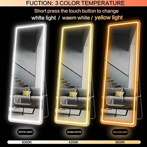 Edtemi 63"X22" Full Length Floor Mirror Led Whole Body Mirror Modes Whit & Full Length Mirror Lighted 63"X20" Modes White #TOP3