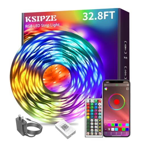 Image of KSIPZE 32.8ft Led Strip Lights RGB Music Sync Color Changing Bluetooth Led Lights with Smart App Control Remote Led Lights for Bedroom Room Lighting