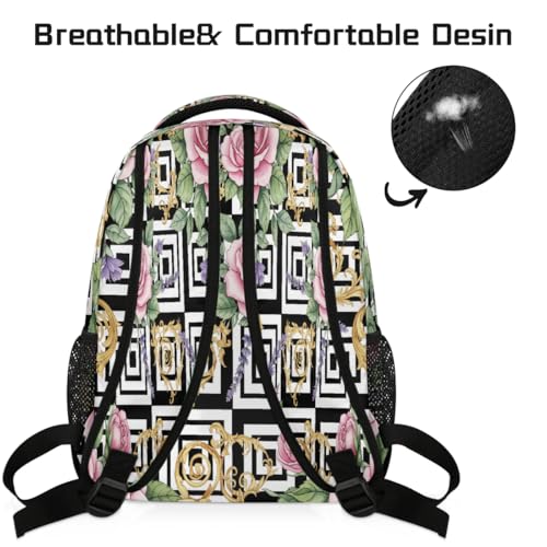 Mochila de viaje juvenil con diseño geométrico rosa para universidad y campus 4