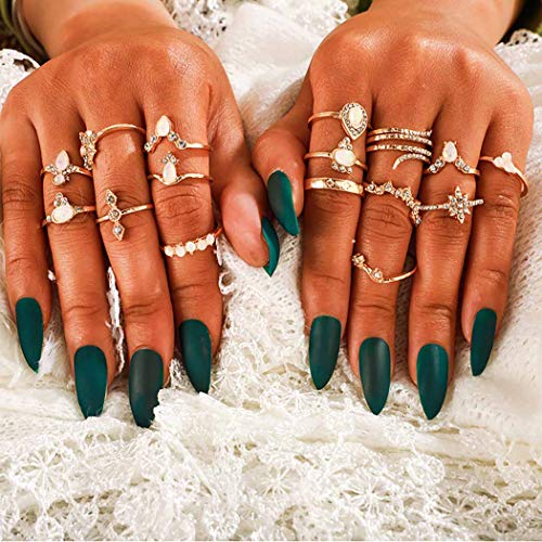 Conifor Boho Stackable Rings Women Crystal Kunckle Ring Stacking Rhinestone Joint Mid Finger Rings Set For Women And Girls (A-Gold(17Pcs)) #TOP5